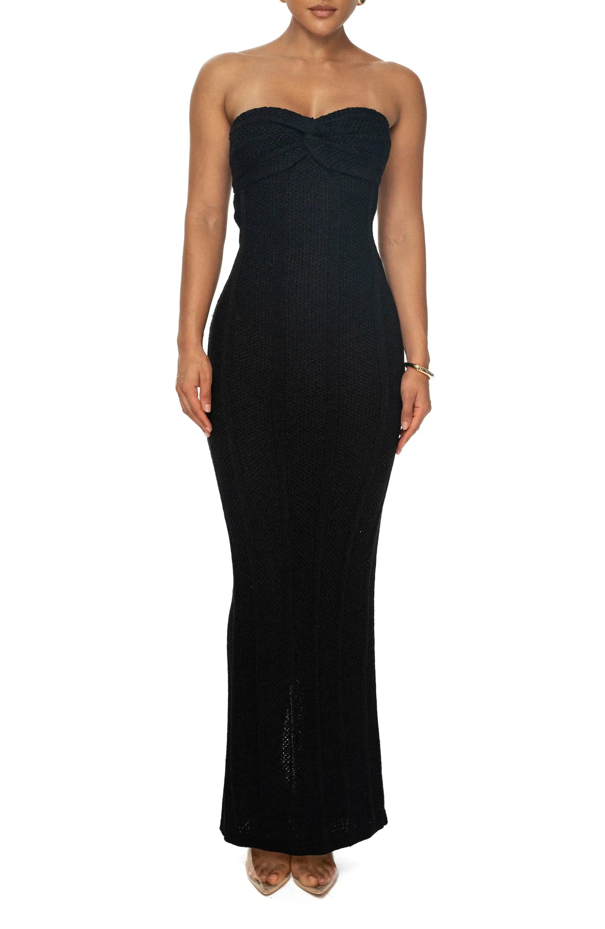 Sleek Column Strapless Twist Front Cutout Back Maxi Evening Dress by YiHuiw