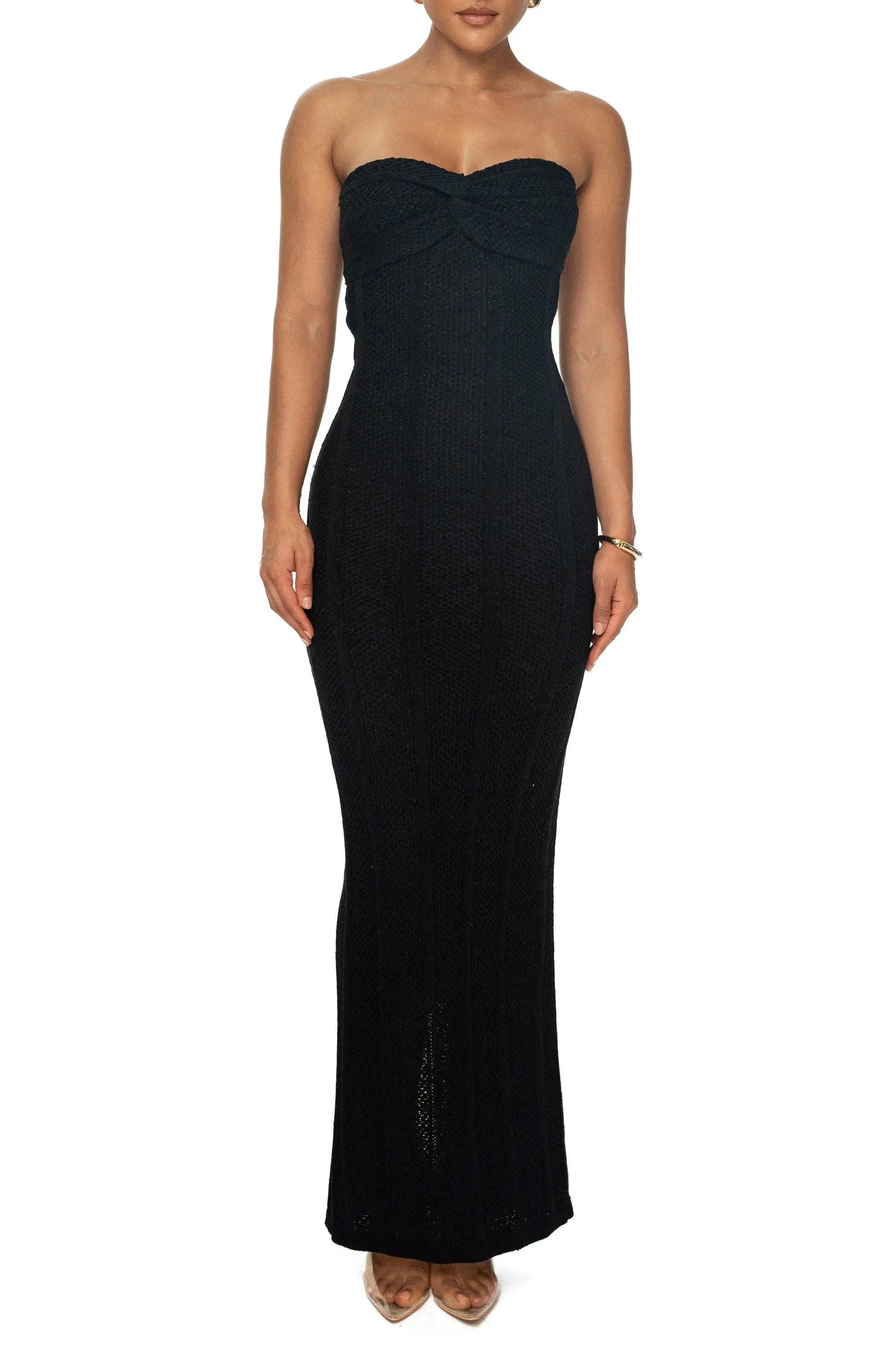 Sleek Column Strapless Twist Front Cutout Back Maxi Evening Dress by YiHuiw