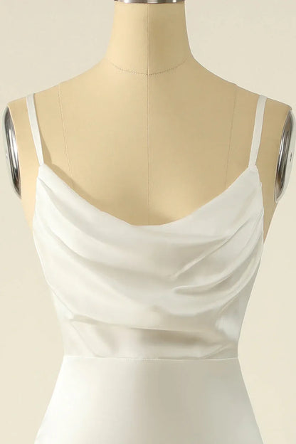 Mermaid Spaghetti Strap Satin High Slit Mini Wedding Dress - Yihuiw by Yihuiw