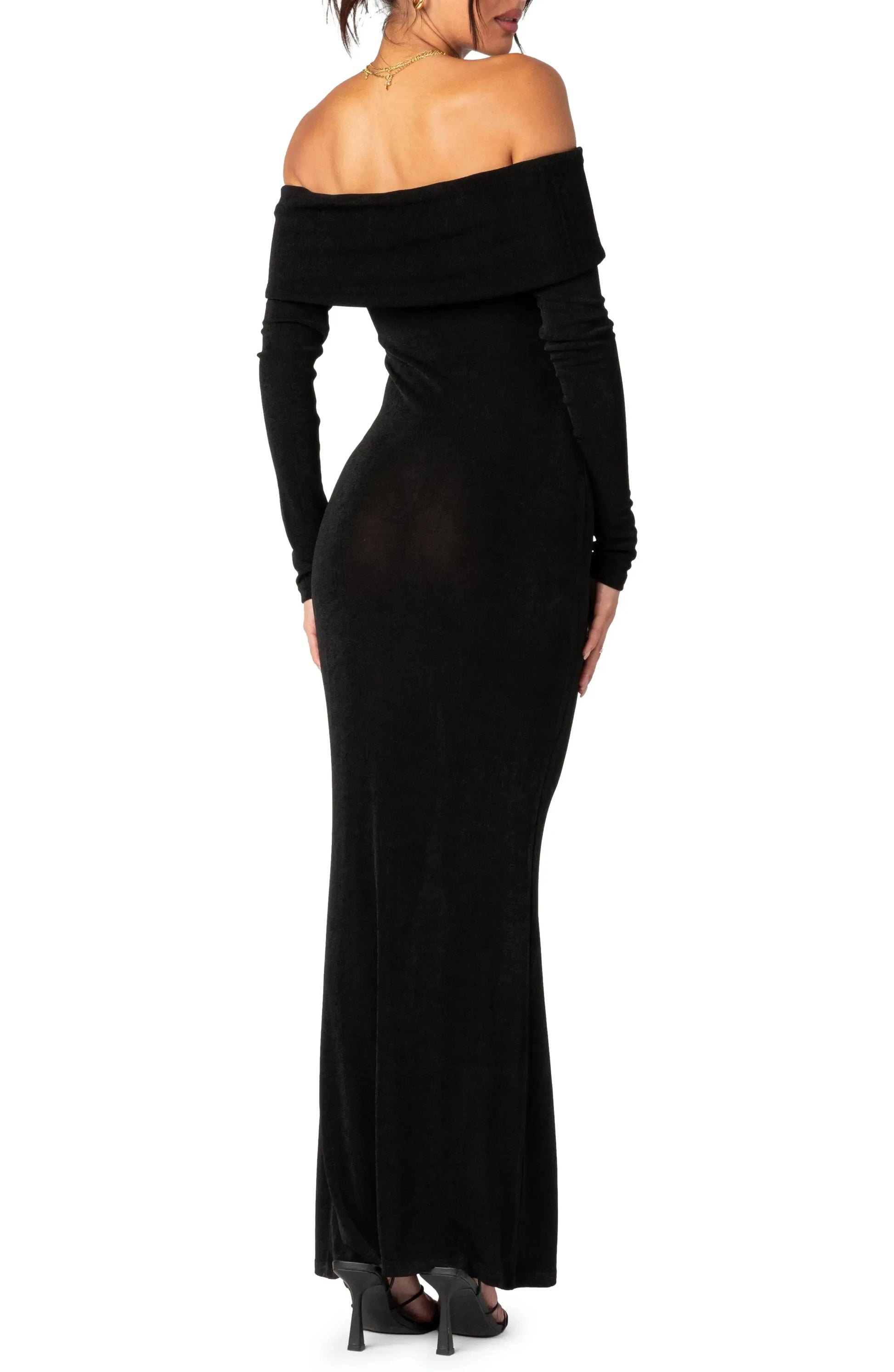 Sleek Fitted Off the Shoulder Long Sleeve Open Back Floor Length For Sale Prom Dress by YiHuiw