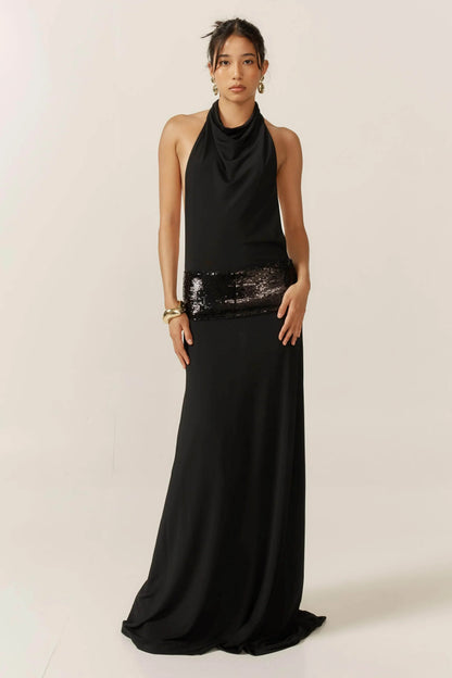 Halter Sequin Floor-Length Wedding Dress - Yihuiw by Yihuiw