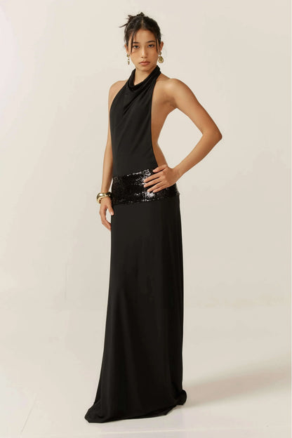Halter Sequin Floor-Length Wedding Dress - Yihuiw by Yihuiw