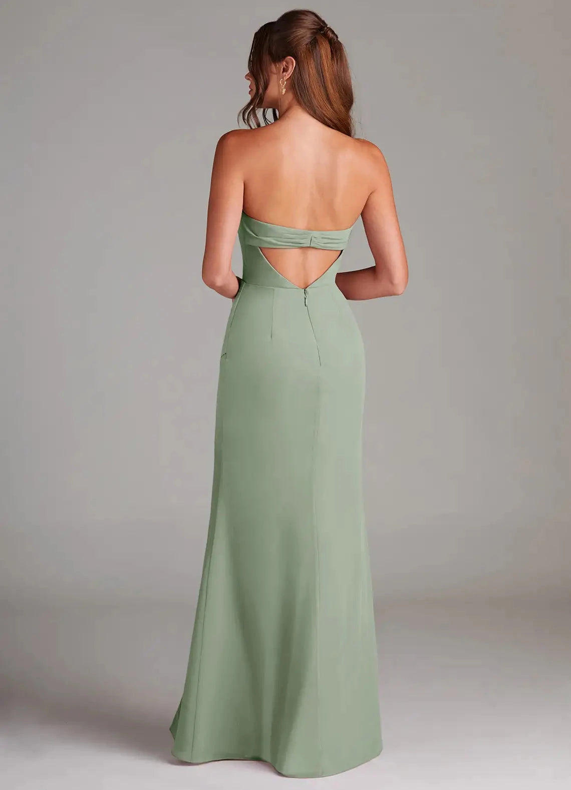 Sleek Mermaid Strapless Sleeveless Keyhole Back High Slit Floor Length For Ladies Evening Dress by YiHuiw