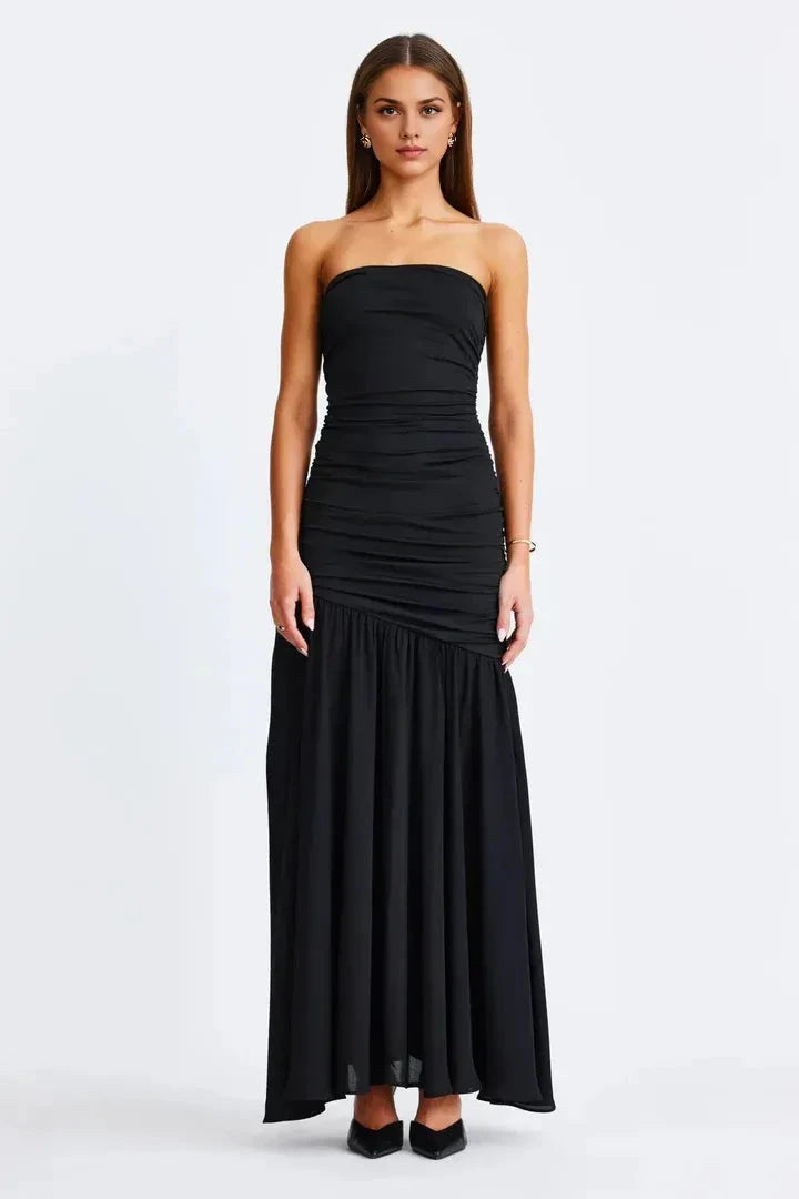 Sleek Mermaid Strapless Sleeveless Ruched Back Floor Length Prom Dress by YiHuiw