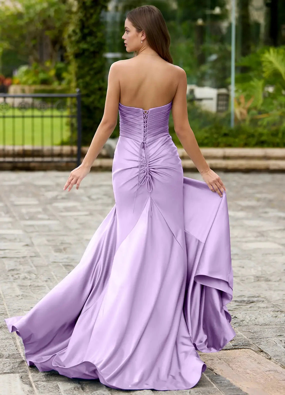 Sleek Mermaid Sweetheart Neck Strapless Crisscross Lace Up Back Cutout High Slit Floor Length For Sale Evening Dress by YiHuiw