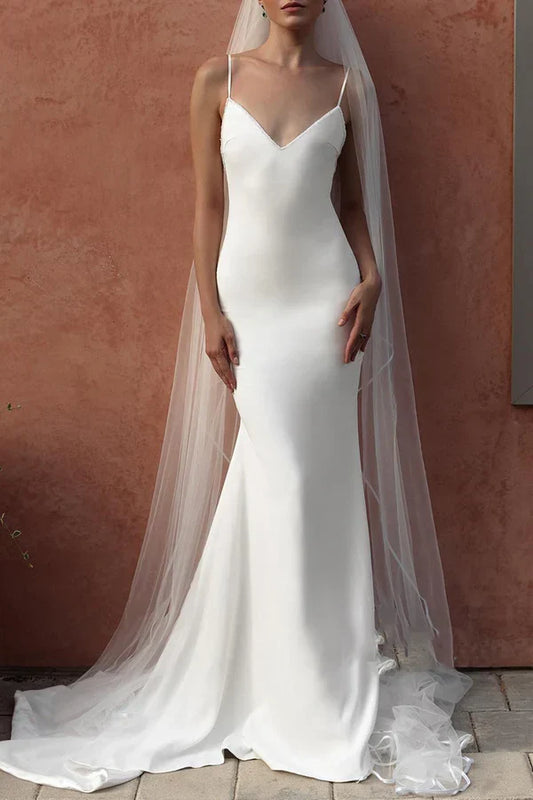 Mermaid V-Neck Lace Floor-Length Wedding Dress - Yihuiw by Yihuiw