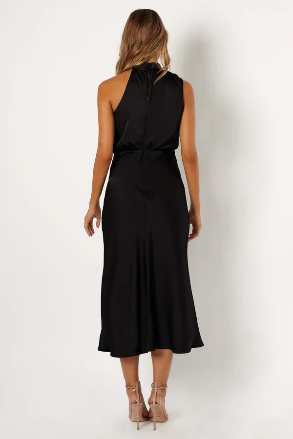 Halter Satin Asymmetric Midi Wedding Dress - Yihuiw by Yihuiw