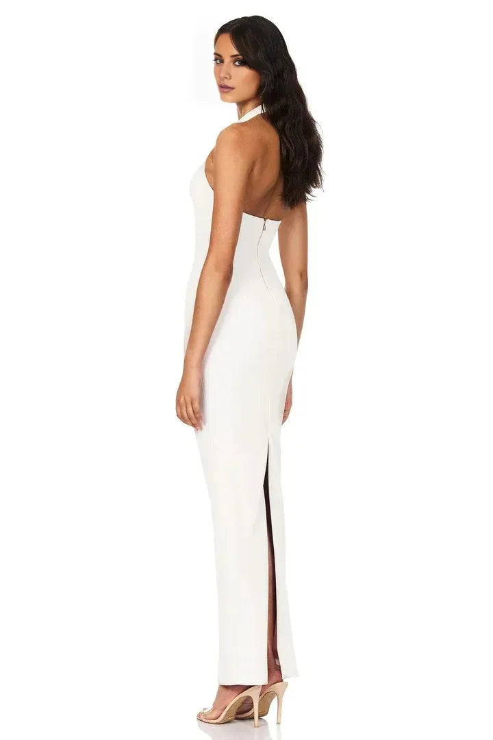 Sleek Sheath Halter Keyhole Neck Sleeveless Open Back Floor Length For Ladies Prom Dress by YiHuiw