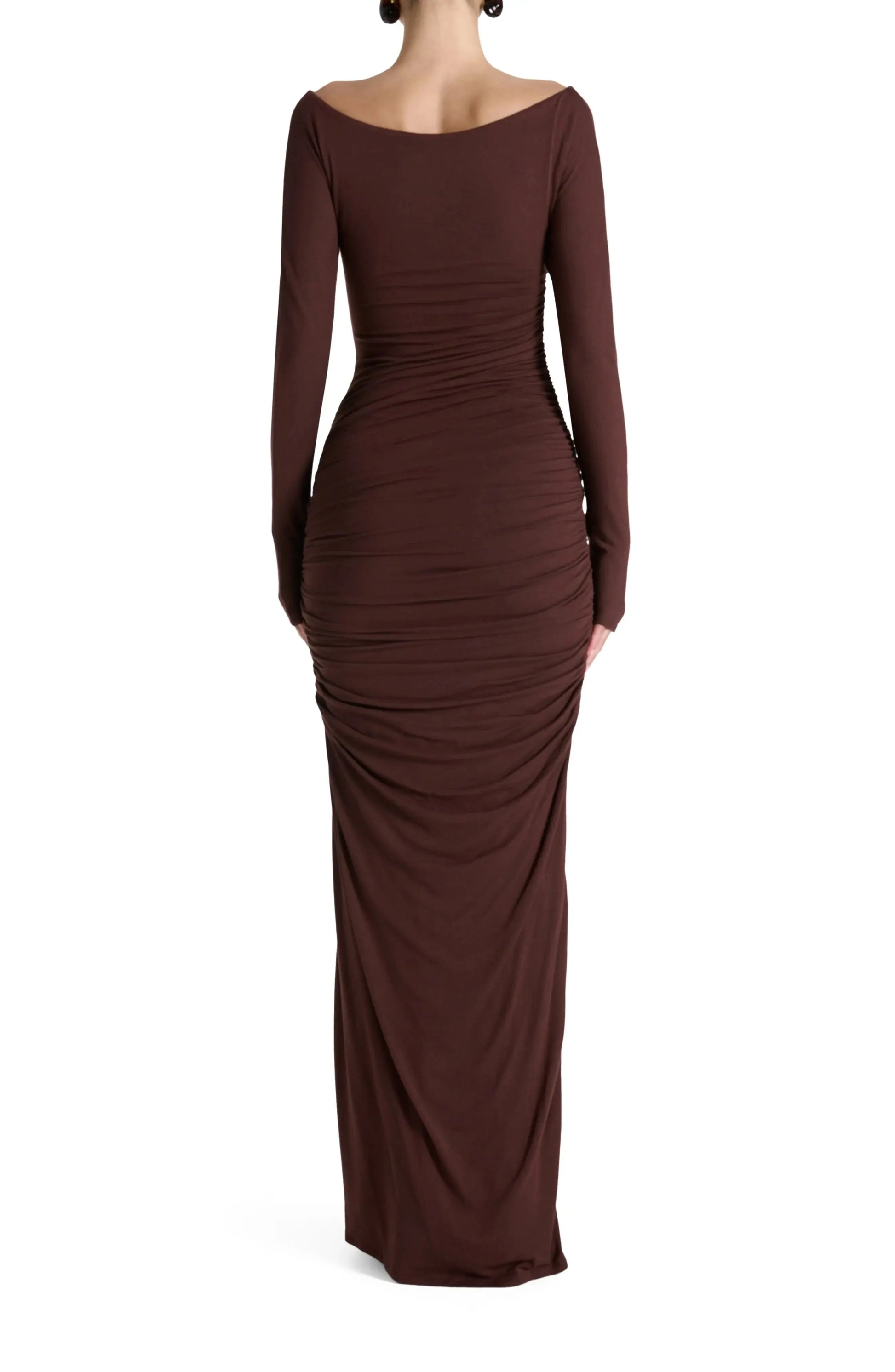 Sleek Sheath Off Shoulder Long Sleeve Ruched Back Maxi Hot Sale Evening Dress by YiHuiw