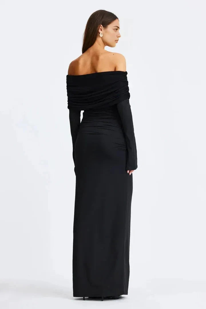Sleek Sheath Off-the-Shoulder Long Sleeve Ruched Back Floor Length For Sale Prom Dress by YiHuiw