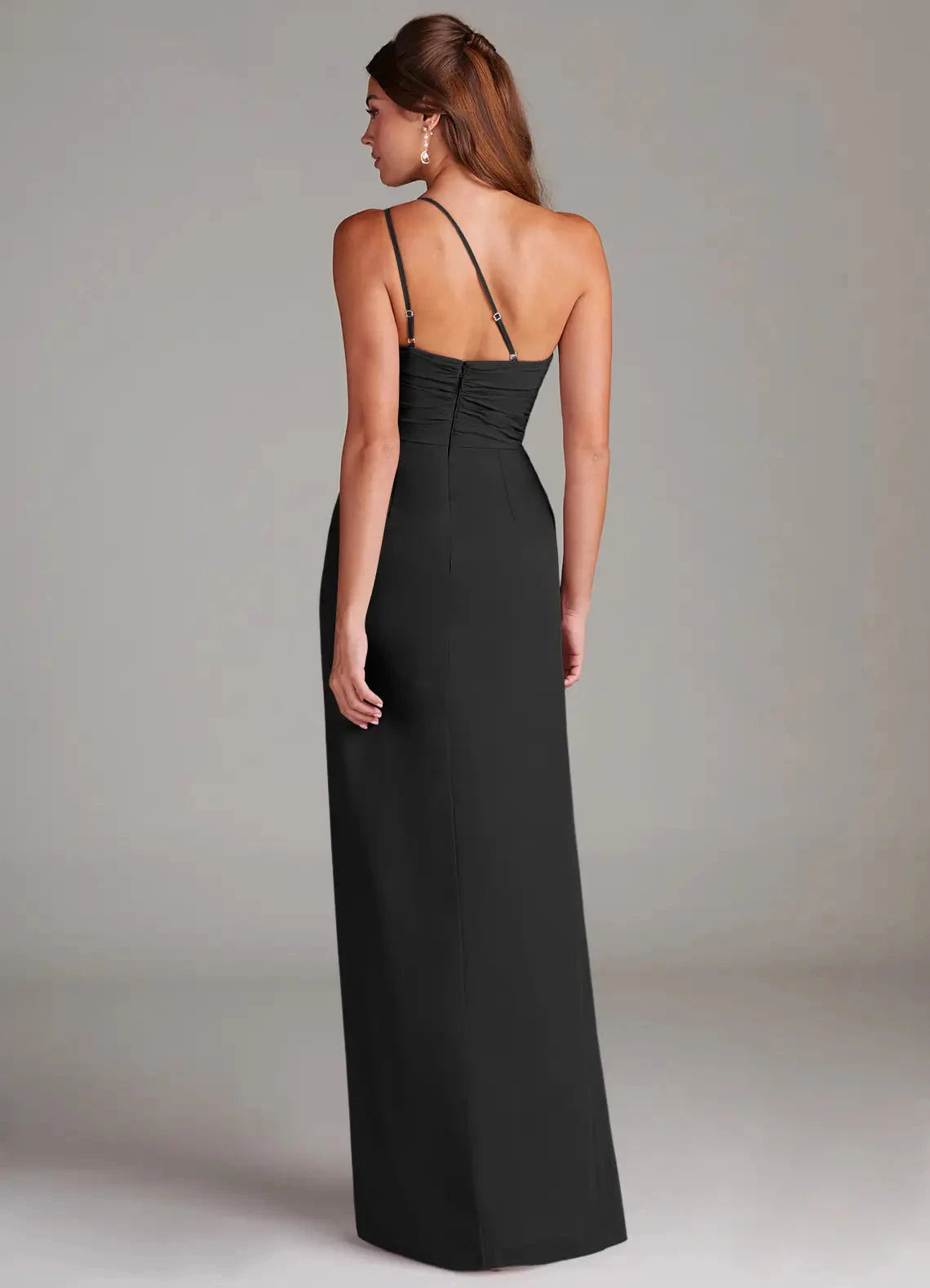 Sleek Sheath One Shoulder Adjustable Strap Open Back High Slit Floor Length For Ladies Evening Dress by YiHuiw