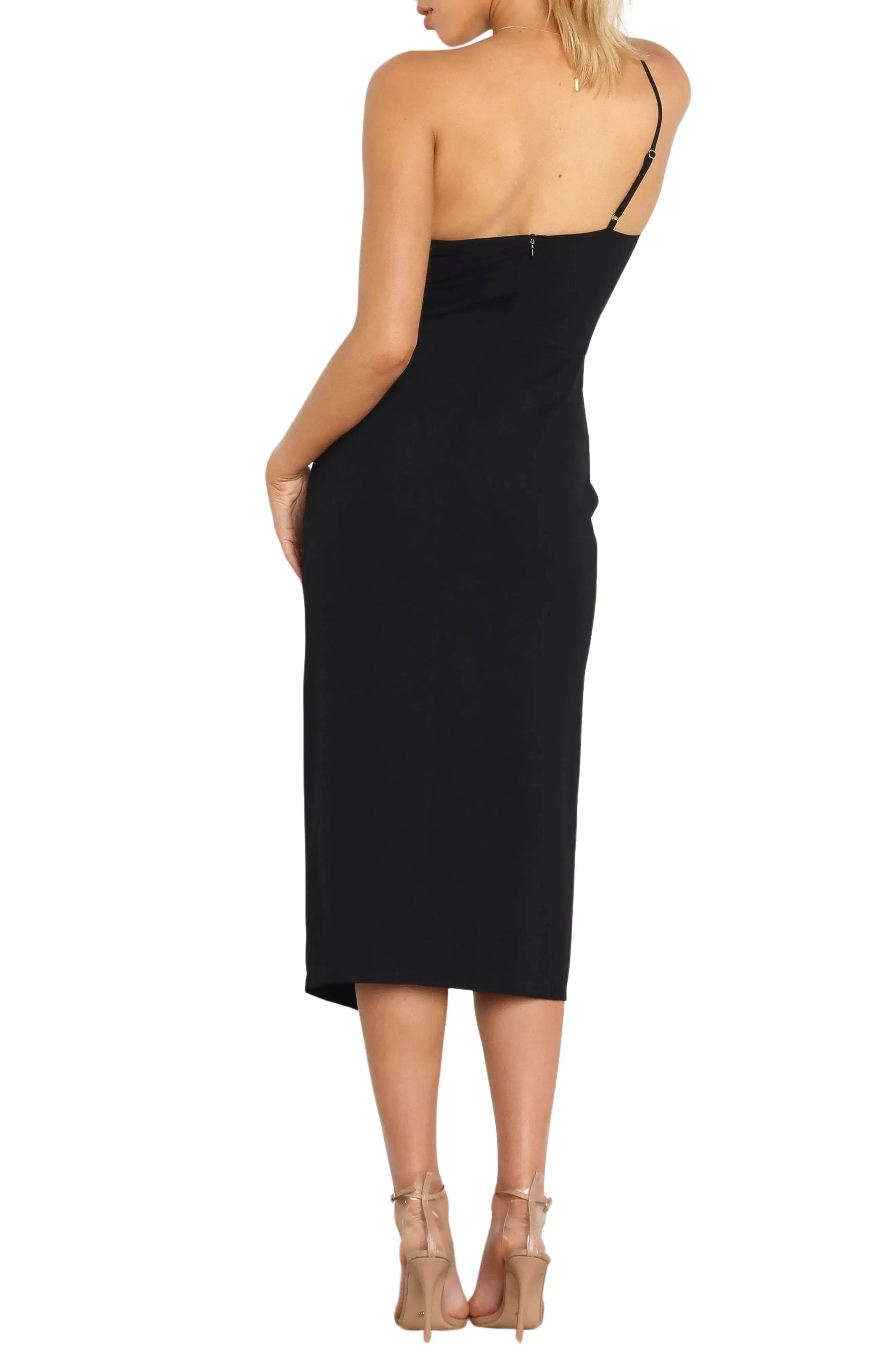 Sleek Sheath One Shoulder Single Strap Zipper Back Asymmetrical Midi Length For Ladies Evening Dress by YiHuiw