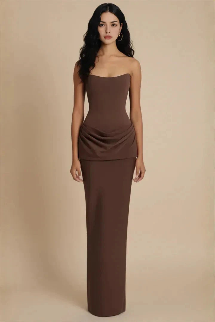Sleek Sheath Strapless Sleeveless Ruched Back Floor Length Prom Dress by YiHuiw