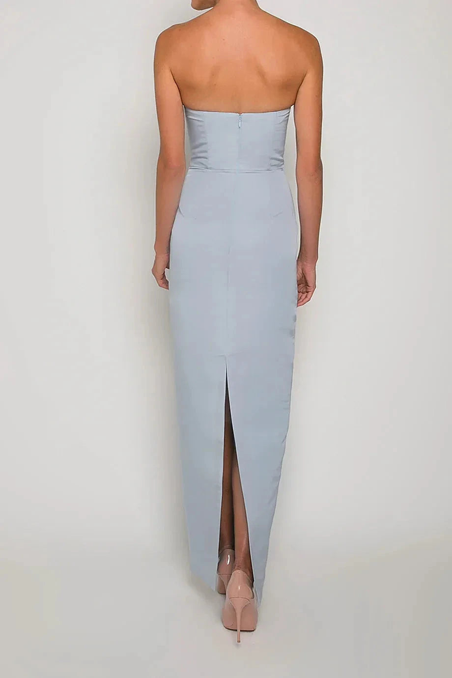 Sleek Sheath Strapless Sleeveless Zipper Back High Slit Floor Length Female Evening Dress by YiHuiw