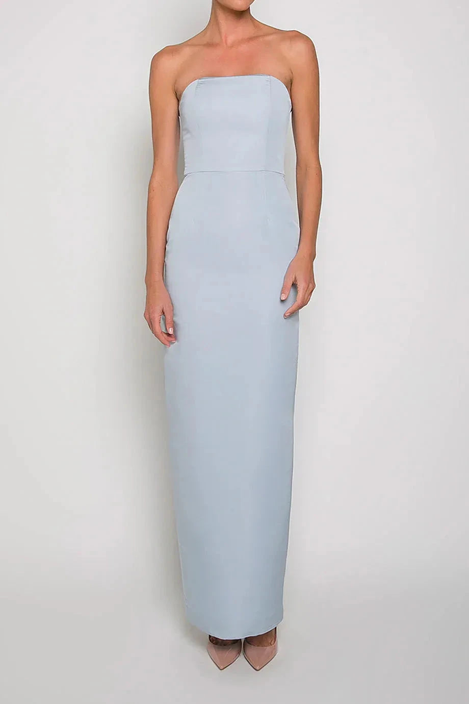Sleek Sheath Strapless Sleeveless Zipper Back High Slit Floor Length Female Evening Dress by YiHuiw