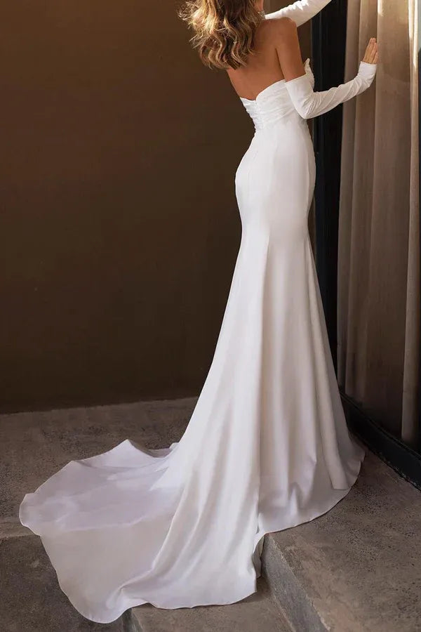 Mermaid Sweetheart Satin Floor-Length Wedding Dress - Yihuiw by Yihuiw