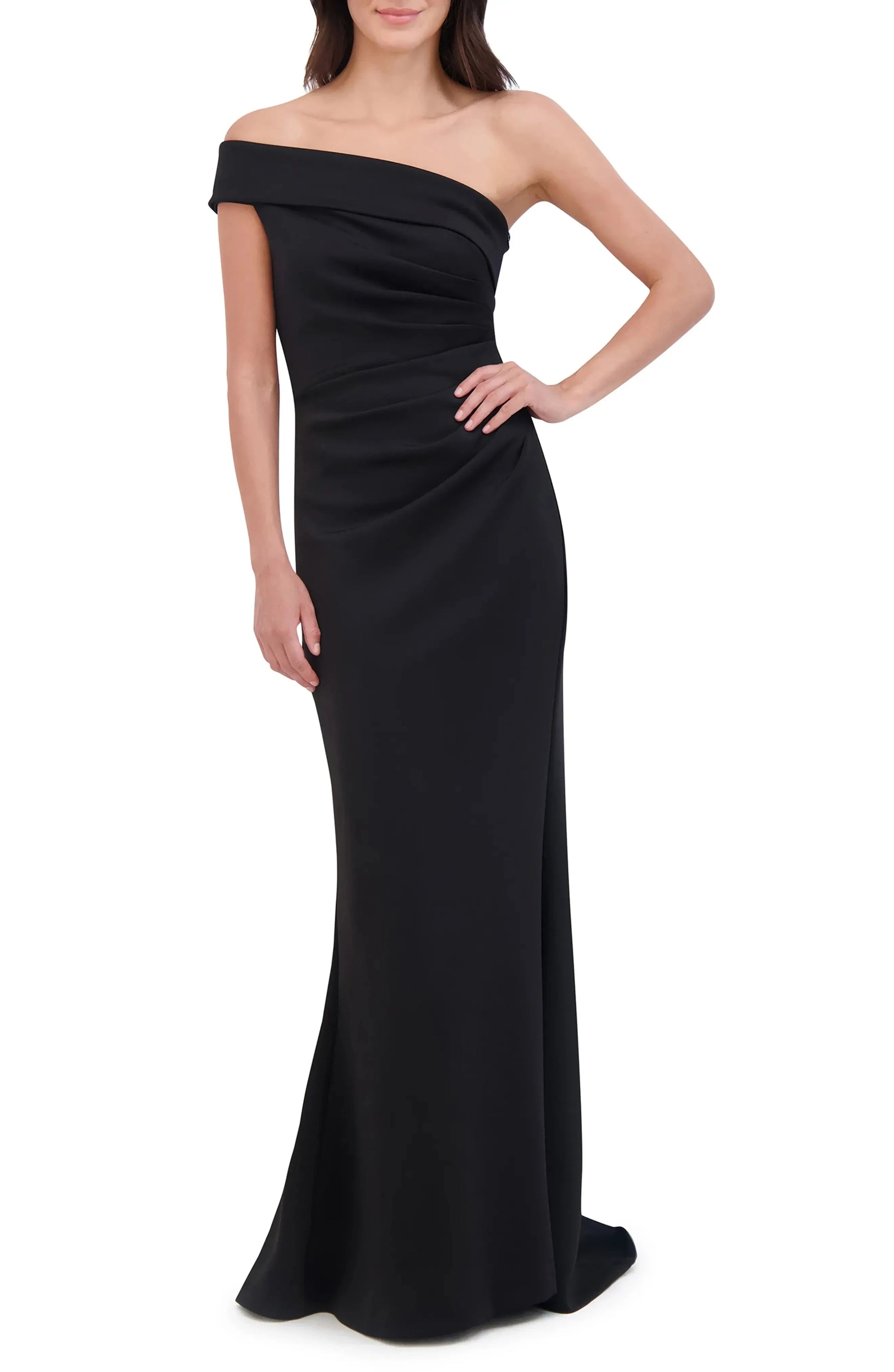 Sleek Trumpet Off Shoulder Sleeveless Ruched Back Train Evening Dress by YiHuiw