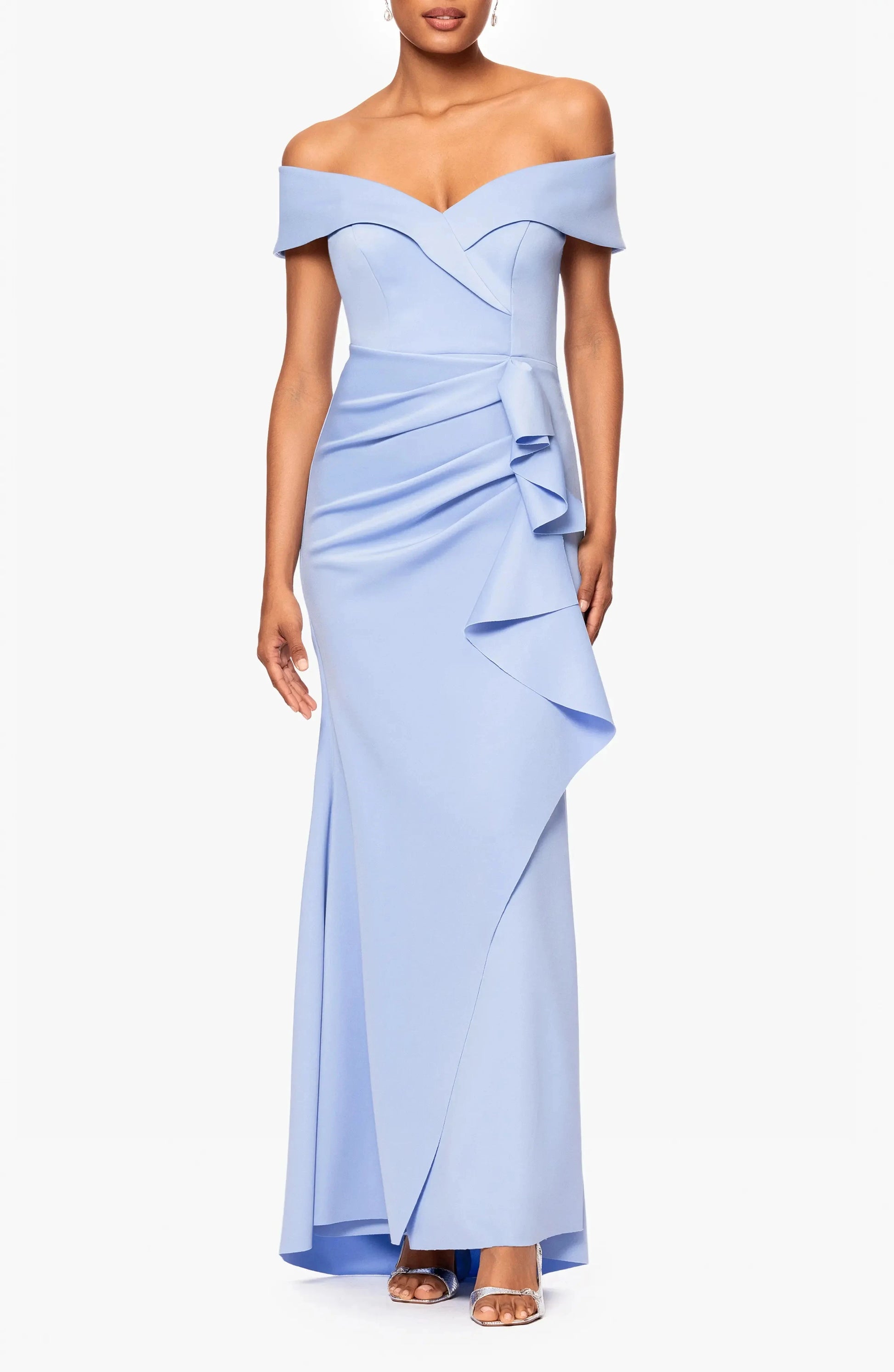 Sleek Trumpet Off the Shoulder Short Sleeve Zipper Back Floor Length For Adults Evening Dress by YiHuiw