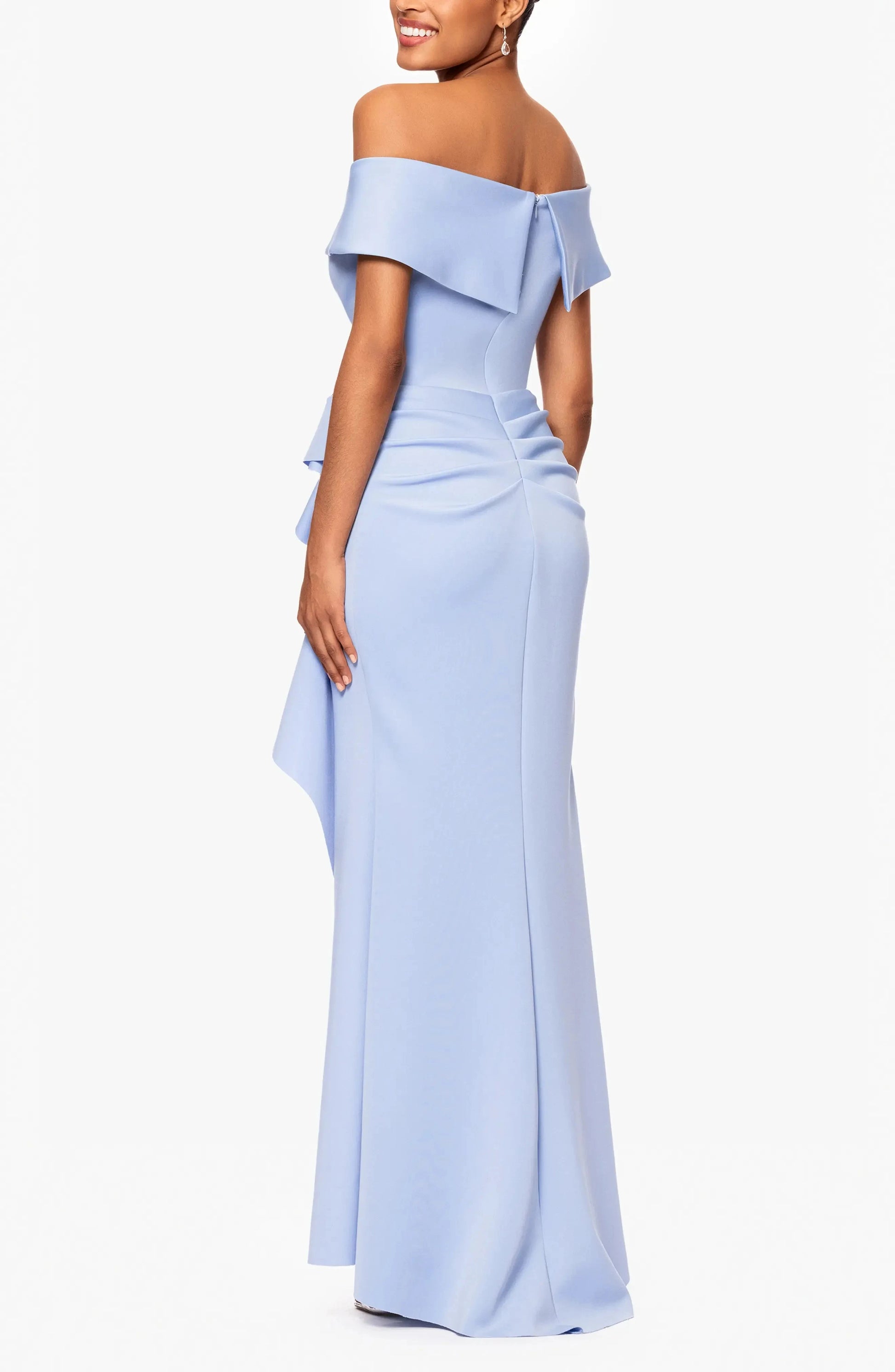 Sleek Trumpet Off the Shoulder Short Sleeve Zipper Back Floor Length For Adults Evening Dress by YiHuiw