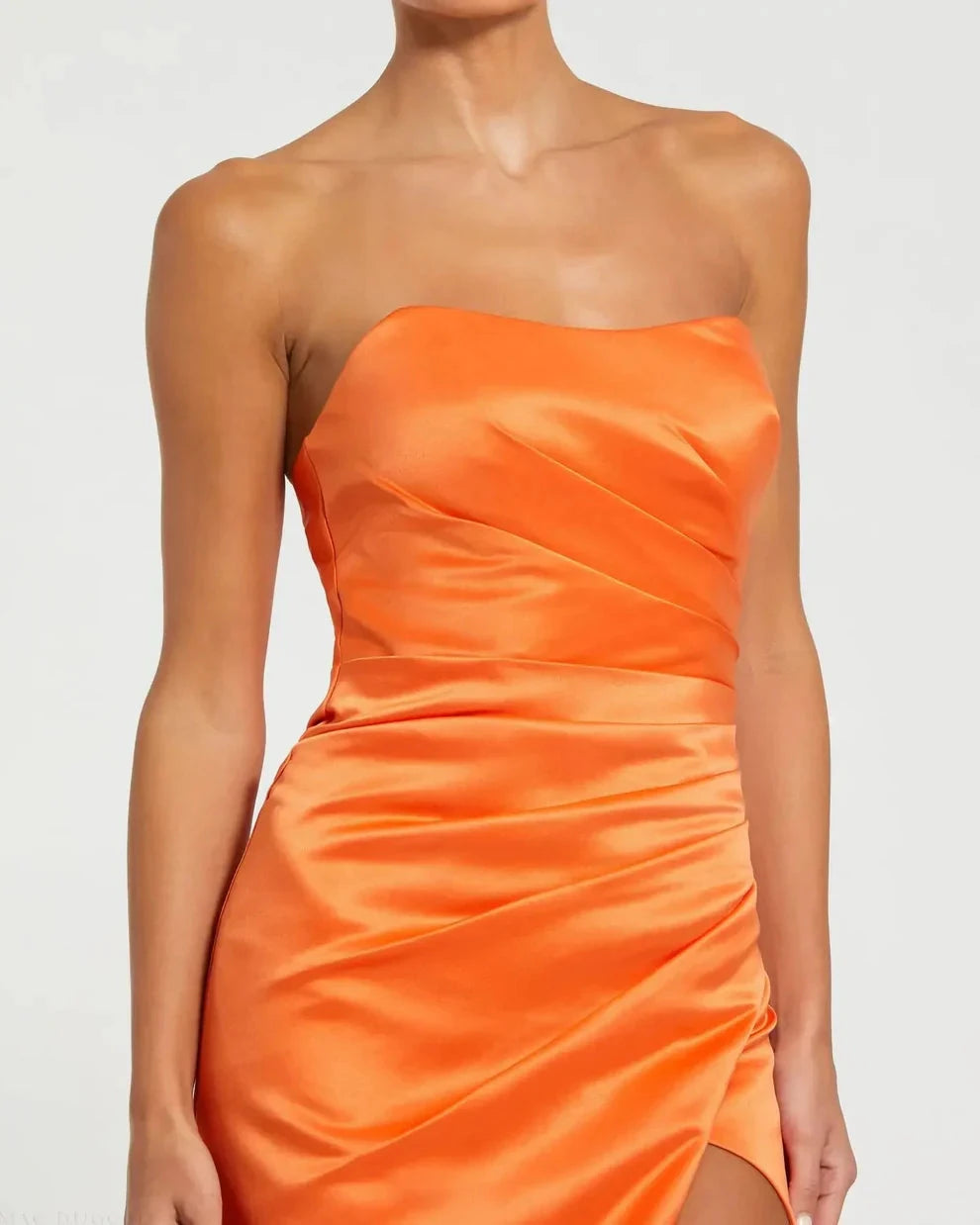 Sleek Form-Fitting Strapless Sleeveless Ruched Open Back Satin Maxi Evening Dress by LANQI DRESS