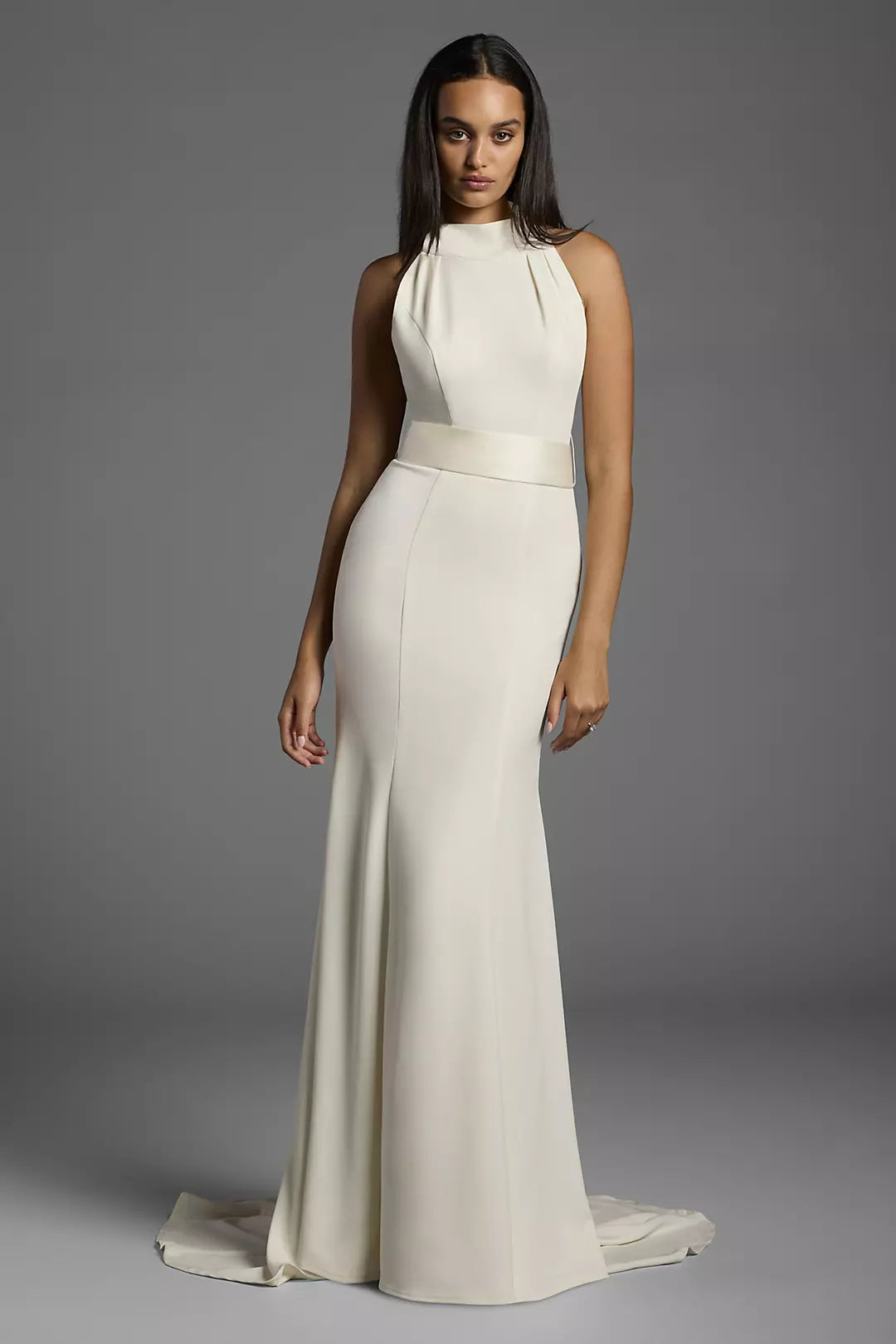 Sleek Mermaid Halter Sleeveless Cut-Out Back Train Wedding Dress