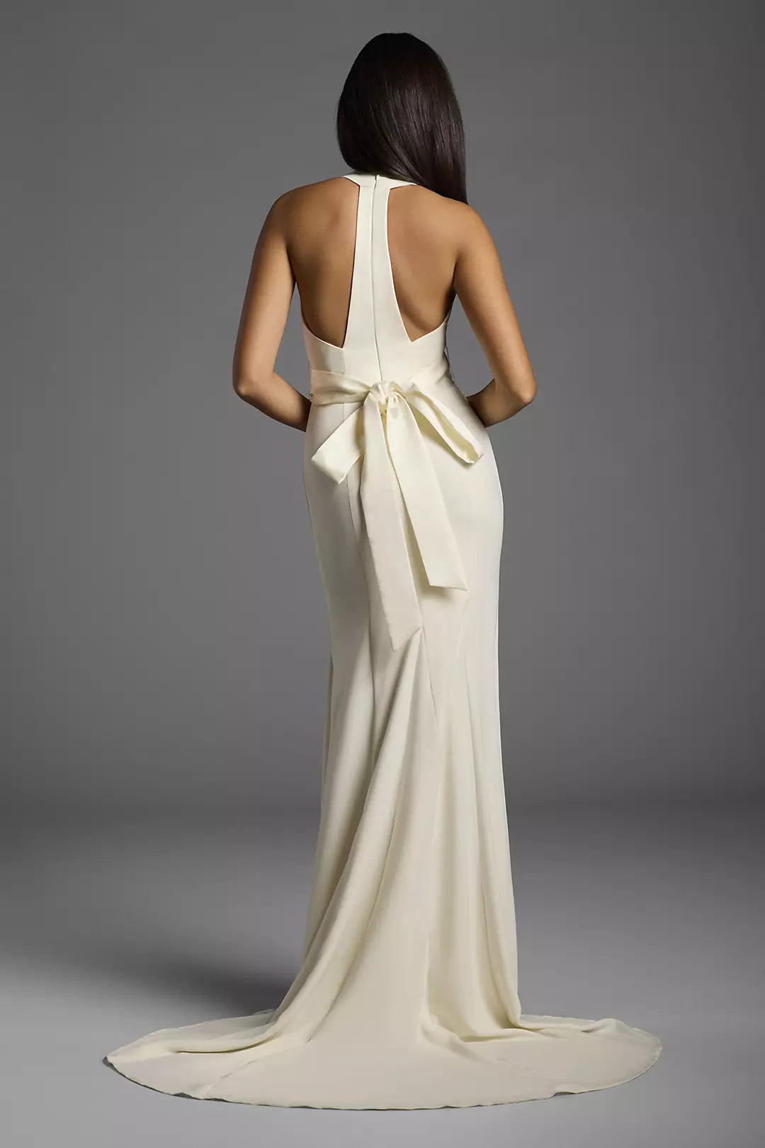 Sleek Mermaid Halter Sleeveless Cut-Out Back Train Wedding Dress