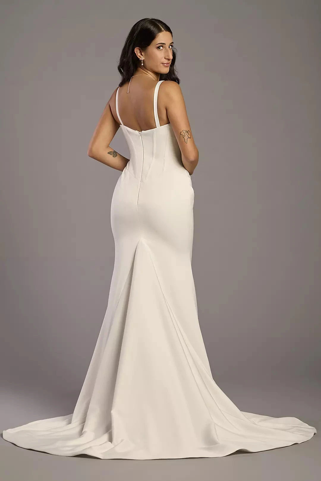 Sleek Mermaid Square-Neck Spaghetti-Strap Satin Corset-Back Train Wedding Dress by YiHuiw