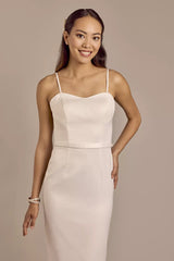 Sleek Modern Sheath Strapless Sweetheart Satin Waist-Banded Midi High-Slit Wedding Dress