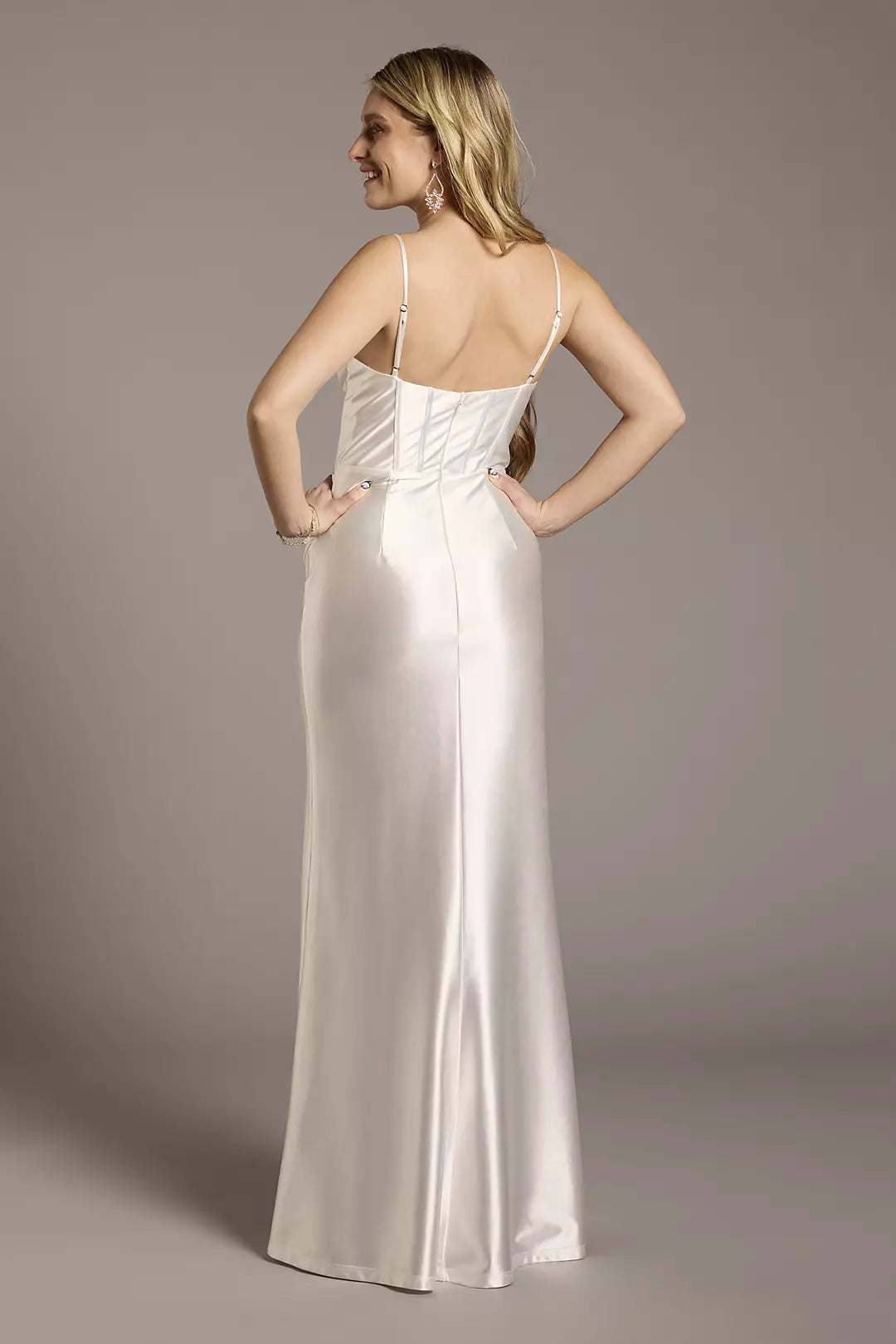 Sleek Satin Mermaid Spaghetti-Strap Plunging V-Neck High-Slit Low-Back Wedding Dress