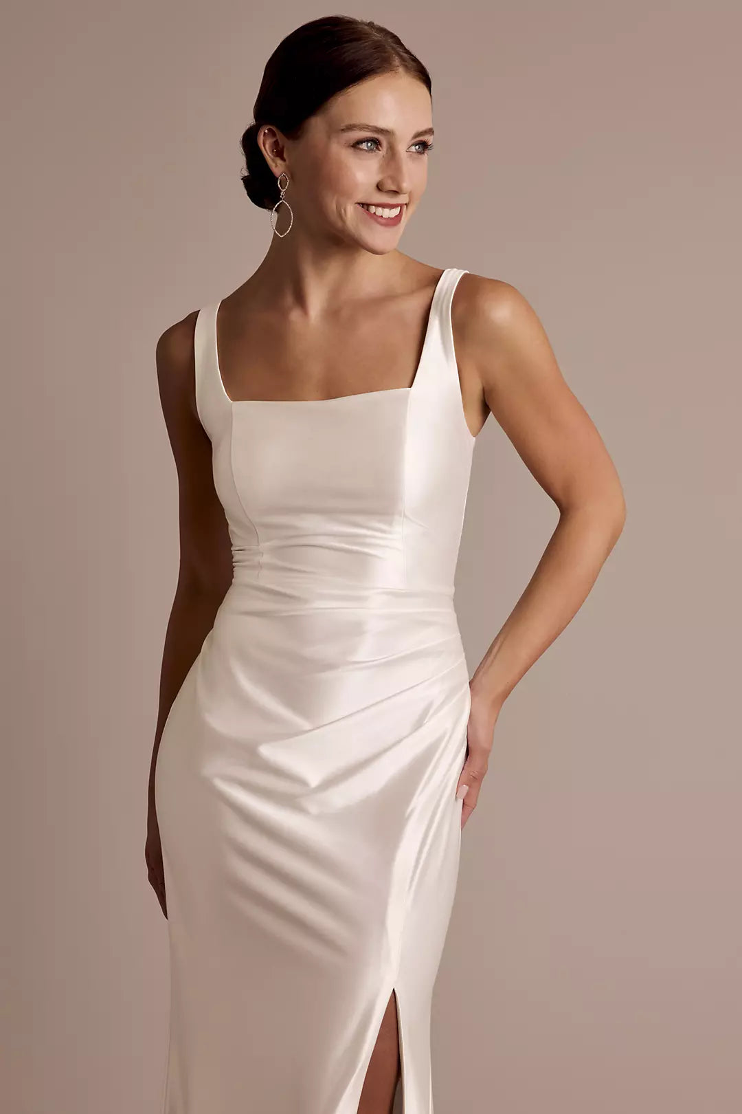 Sleek Satin Trumpet Square-Neck Low-Back High-Slit Train Wedding Dress