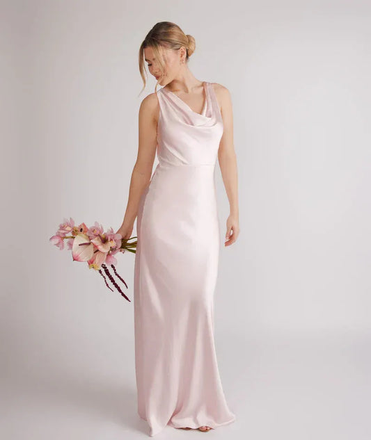 Mermaid Cowl Neck Satin Sleeveless Wedding Dress - Yihuiw by Yihuiw