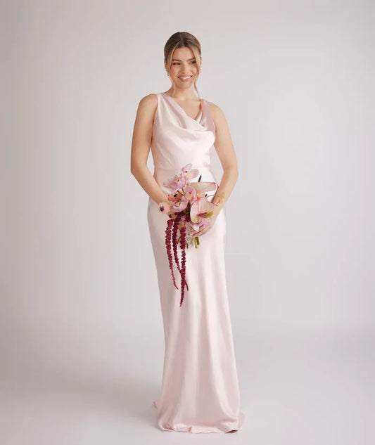 Mermaid Cowl Neck Satin Sleeveless Wedding Dress - Yihuiw by Yihuiw