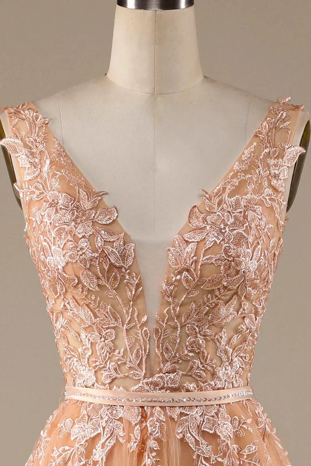 Champagne A-Line Tulle Sleeveless Train Evening Dress - Yihuiw by Yihuiw