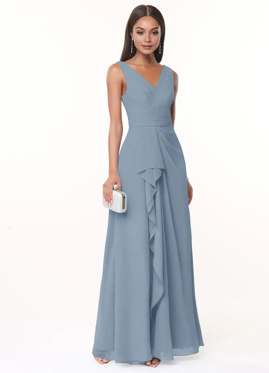 A-Line V-Neck Chiffon Sleeveless Ruffled Wedding Dress - Yihuiw by Yihuiw