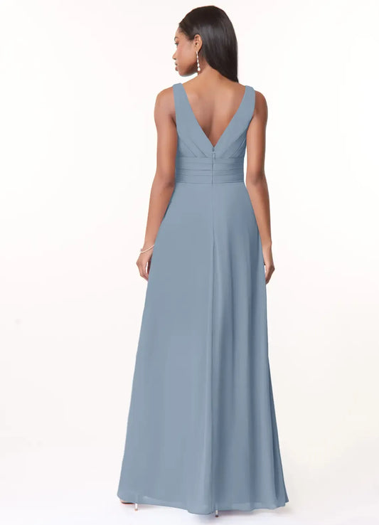 A-Line V-Neck Chiffon Sleeveless Ruffled Wedding Dress - Yihuiw by Yihuiw