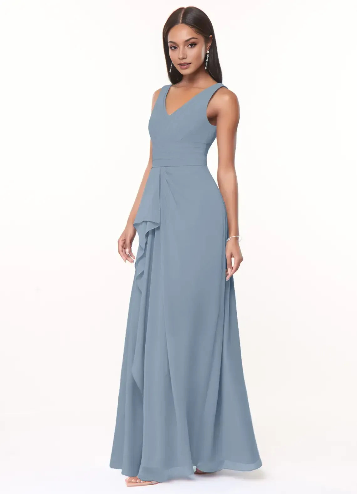 A-Line V-Neck Chiffon Sleeveless Ruffled Wedding Dress - Yihuiw by Yihuiw