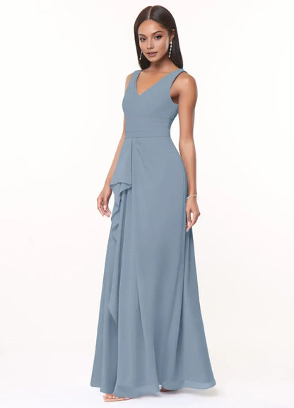 A-Line V-Neck Chiffon Sleeveless Ruffled Wedding Dress - Yihuiw by Yihuiw