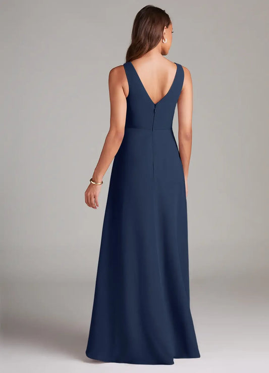 A-Line V-Neck Chiffon Sleeveless High Slit Wedding Dress - Yihuiw by Yihuiw