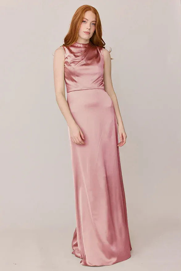 Mermaid High Neck Satin Sleeveless Ruched Wedding Dress - Yihuiw by Yihuiw