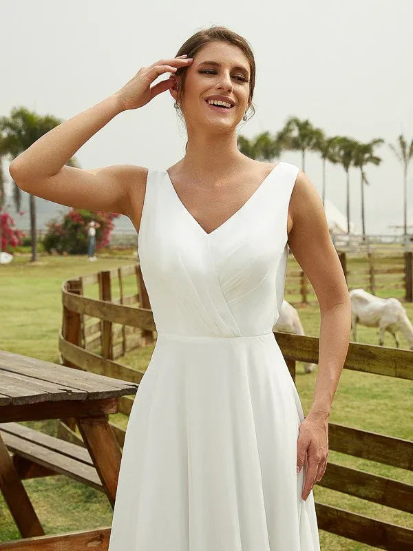 Chiffon Sleeveless Wedding Dress - Yihuiw by Yihuiw