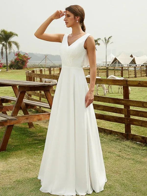 Chiffon Sleeveless Wedding Dress - Yihuiw by Yihuiw