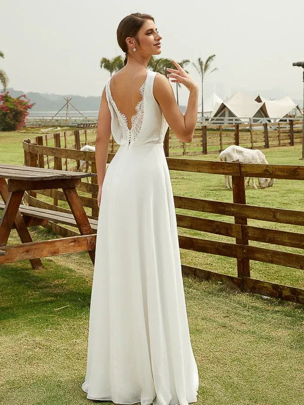 Chiffon Sleeveless Wedding Dress - Yihuiw by Yihuiw