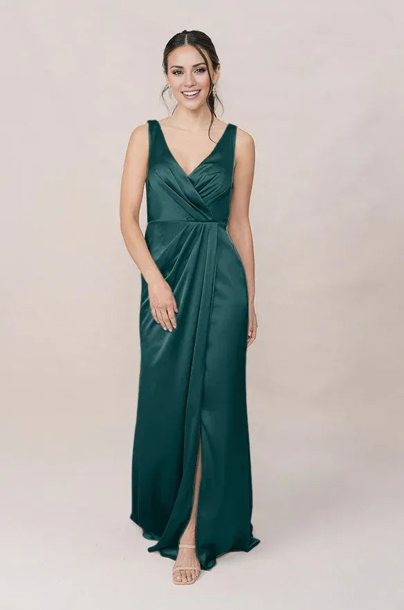 Mermaid V-Neck Satin Sleeveless High Slit Wedding Dress - Yihuiw by Yihuiw