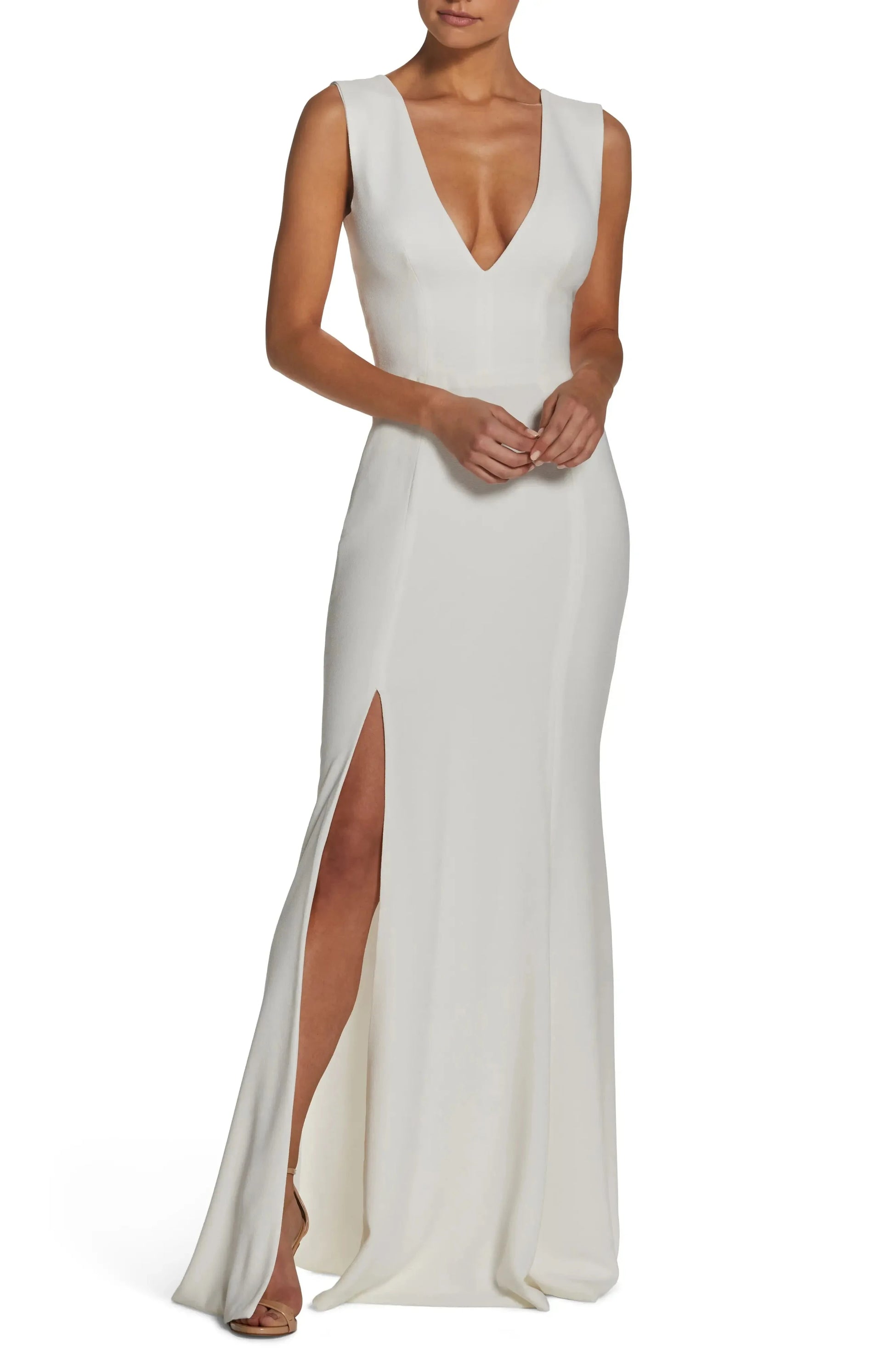 Slit Hem Trumpet Deep V Neck Sleeveless Zipper Back Floor Length For Adults Evening Dress by YiHuiw