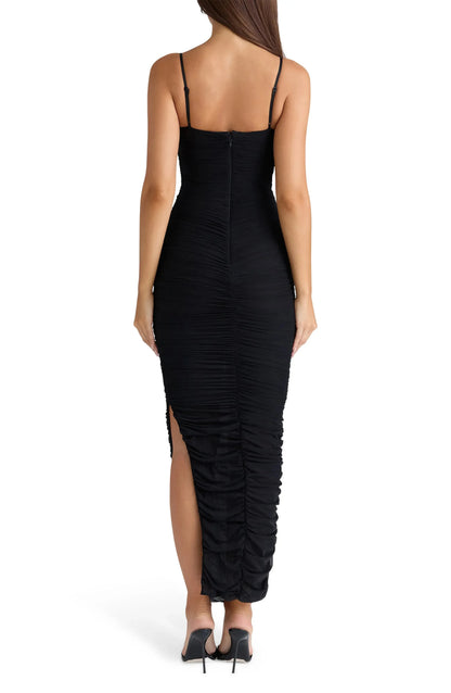Smooth Bodycon Straight Neck Spaghetti Strap Zipper Back Maxi Length For Ladies Evening Dress by YiHuiw