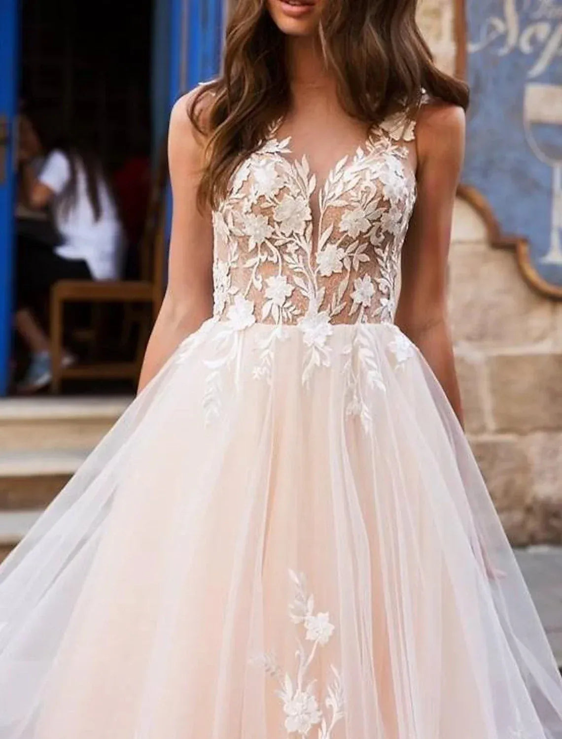 A-Line Spaghetti Strap Train Wedding Dress - Yihuiw by Yihuiw
