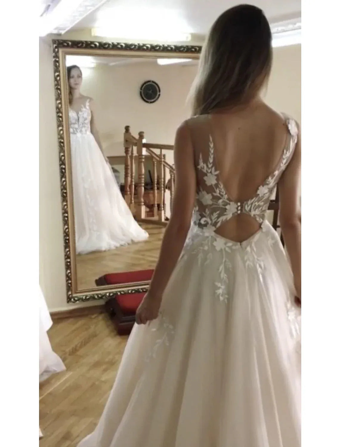 A-Line Spaghetti Strap Train Wedding Dress - Yihuiw by Yihuiw