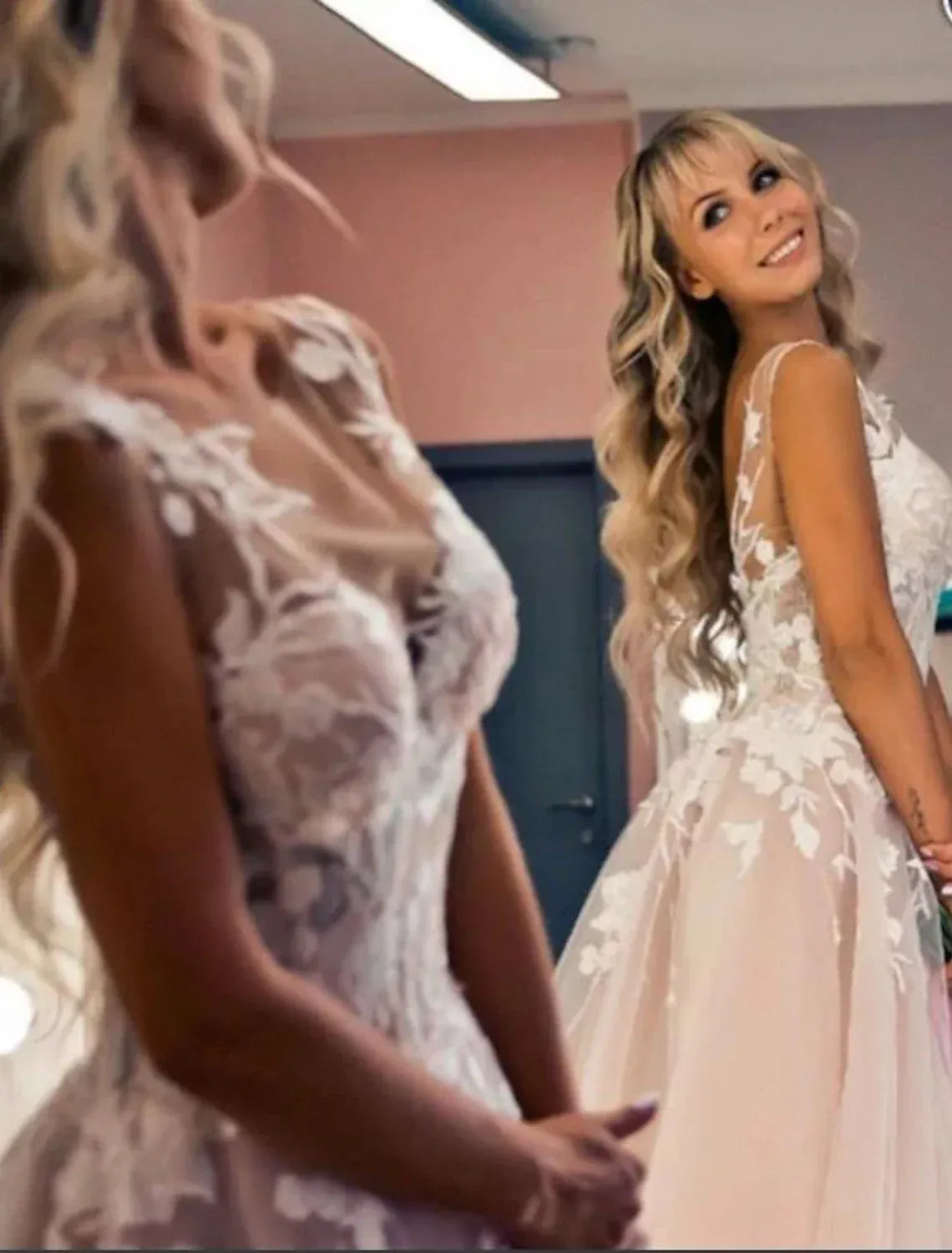 A-Line Spaghetti Strap Train Wedding Dress - Yihuiw by Yihuiw