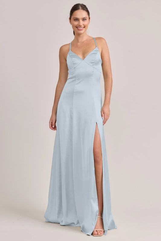 A-Line V-Neck High Slit Floor-Length Wedding Dress - Yihuiw by Yihuiw