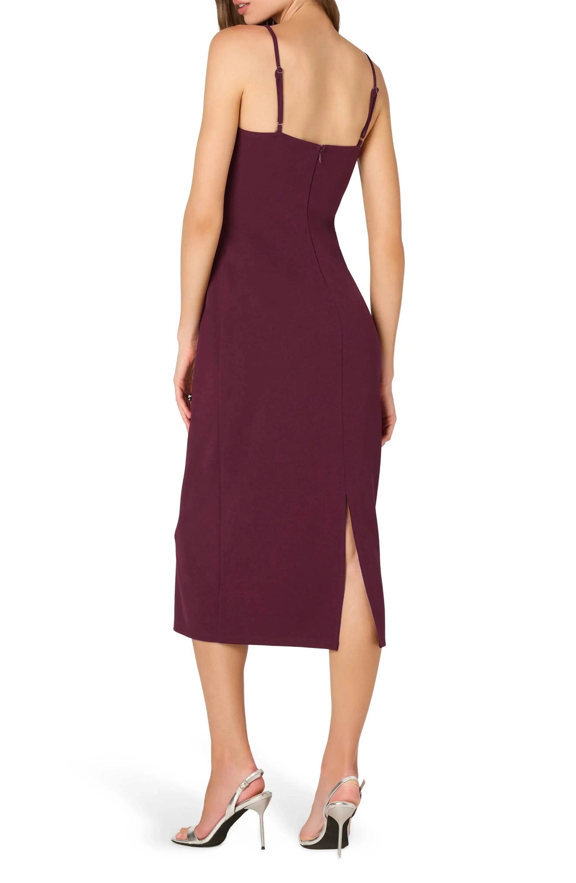 Soft Fitted Sweetheart Spaghetti Strap Zipper Back Midi Length For Adults Evening Dress by YiHuiw
